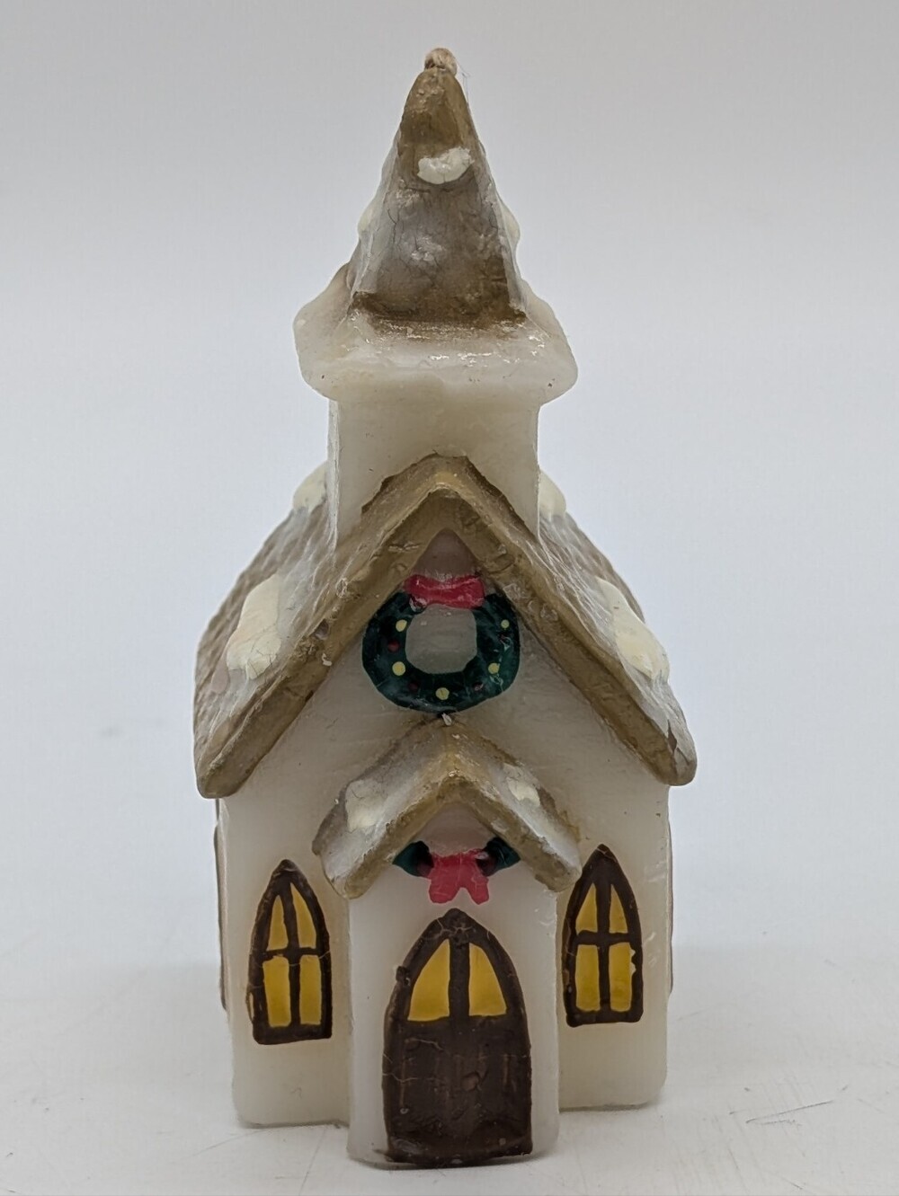 Vintage Russ Berrie Christmas Snow-Covered Church Chapel Wax Candle - Unburnt